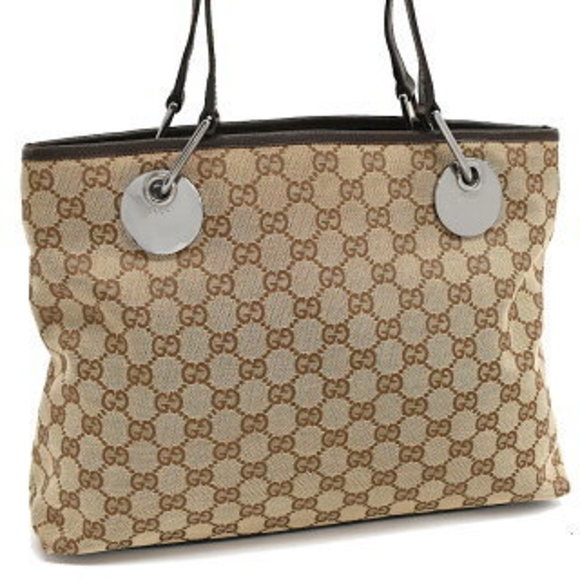 Gucci Shoulder Bag Beige Black GG Canvas - Picture 1 of 8